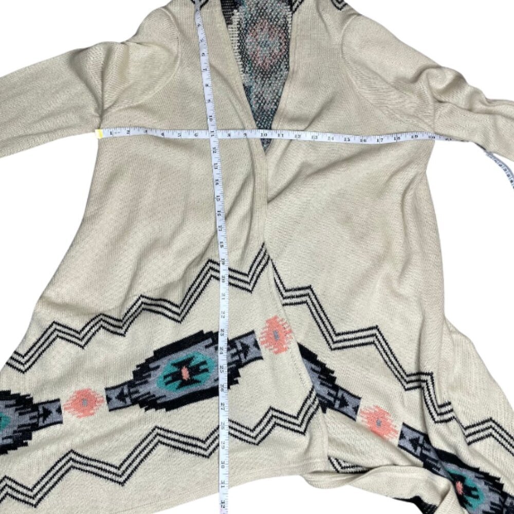 California Gypsy Southwestern Aztec Open Front Cardigan Duster Black Cream L - Picture 5 of 8